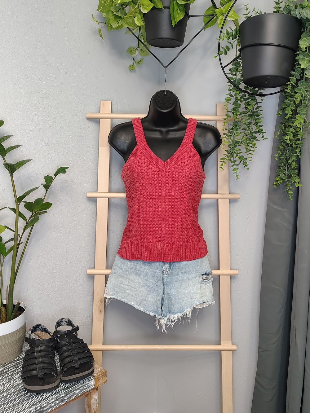 Madewell Coral V-Neck Knit Tank